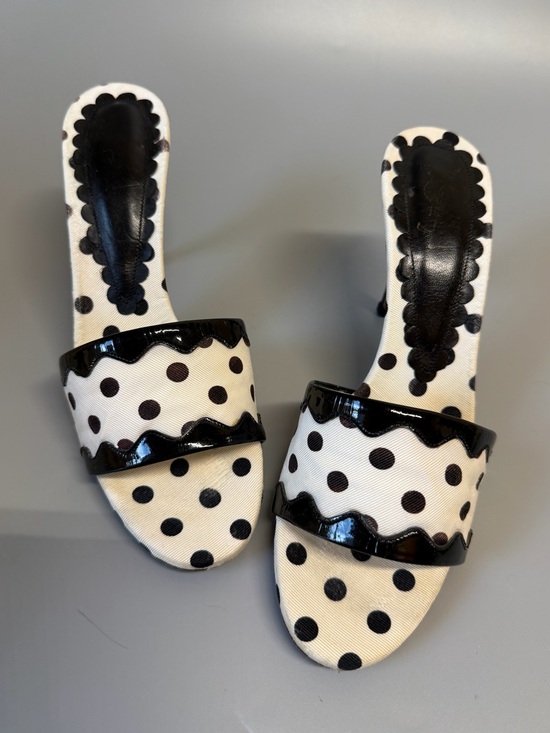 Yves Saint Laurent Shoes - Yves Saint Laurent Black and White Polka Dot Slide Sandals